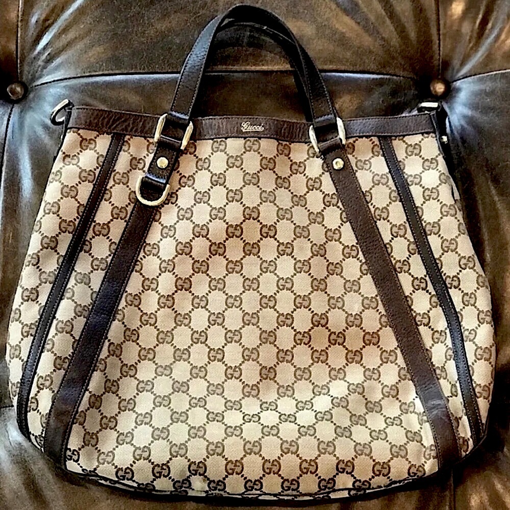 GUCCI Abbey GG Web Monogram Canvas Brown Leather Crossbody Shoulder Bag - Picture 4 of 17
